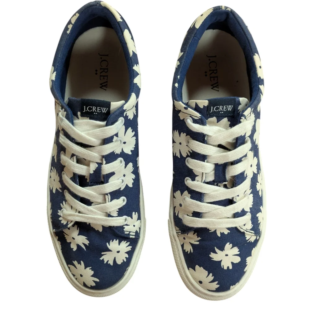 J. Crew Road Trip Printed Navy Floral Canvas Sneakers Size 8